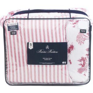 Brooks Brothers 5-Piece Reversible Stripe-To-Toile Comforter Set — F/Q